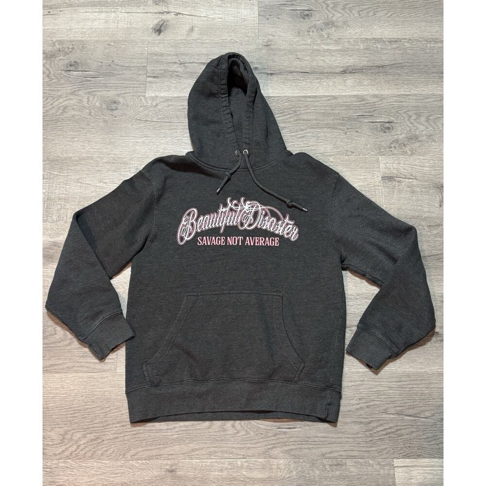 Beautiful Disaster Woman’s L Pullover Hoodie Sweatshirt Gray EUC